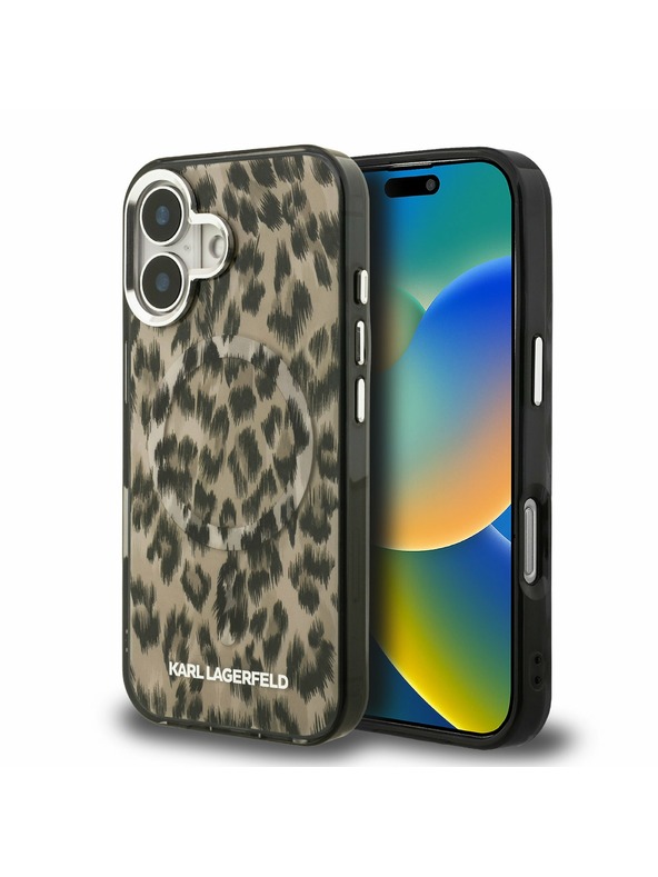 Karl Lagerfeld Karl Lagerfeld IML Leopard MagSafe Заден Кейс за iPhone 16 Кафяв