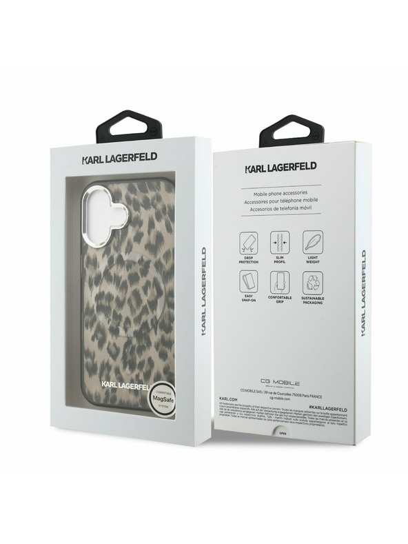 Karl Lagerfeld Karl Lagerfeld IML Leopard MagSafe Заден Кейс за iPhone 16 Кафяв
