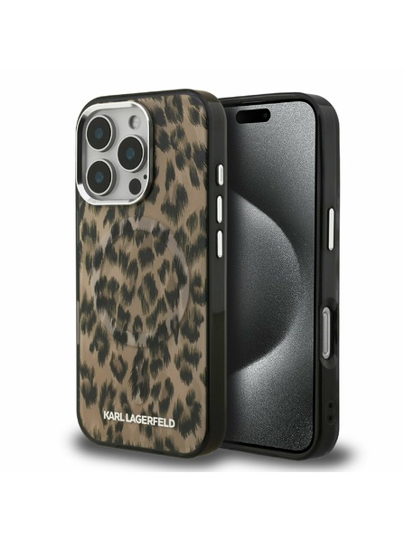Karl Lagerfeld Karl Lagerfeld IML Leopard MagSafe Заден Кейс за iPhone 16 Pro Кафяв