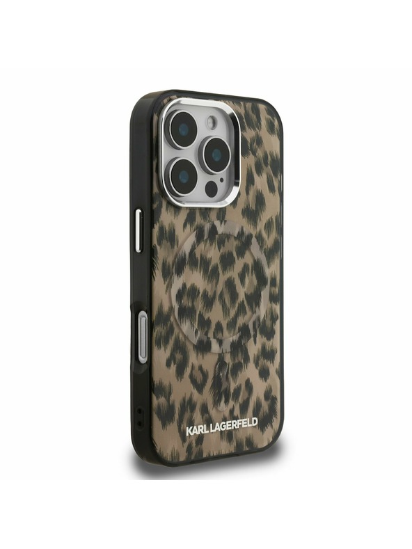 Karl Lagerfeld Karl Lagerfeld IML Leopard MagSafe Заден Кейс за iPhone 16 Pro Кафяв