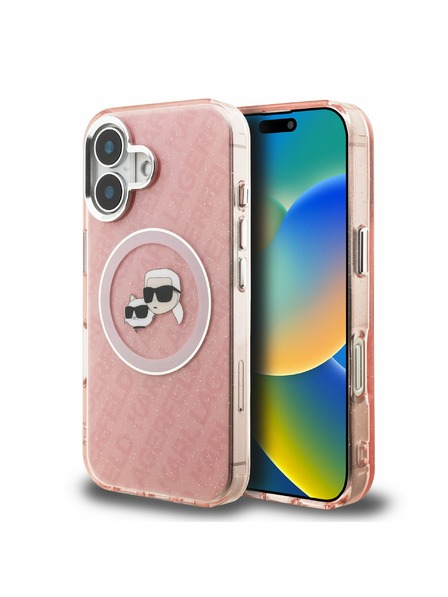 Karl Lagerfeld Karl Lagerfeld IML K&CH Heads Repeated Logo MagSafe Заден Кейс за iPhone 16 Розов
