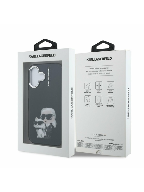 Karl Lagerfeld Karl Lagerfeld IML Aquarelle Karl and Choupette Заден Кейс за iPhone 16 Черен