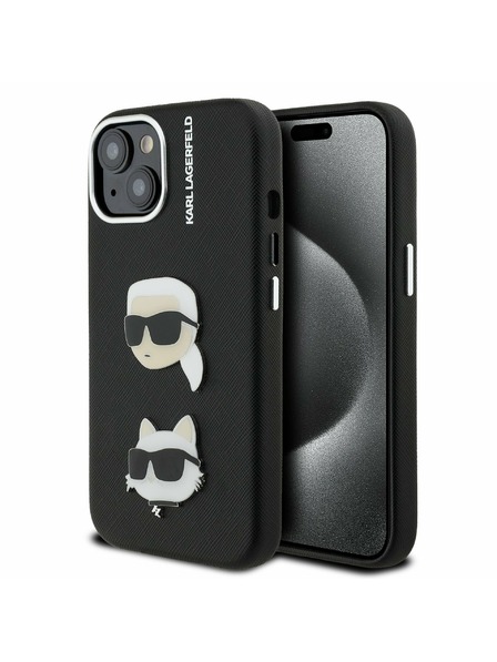 Karl Lagerfeld Karl Lagerfeld Grained PU K&CH Heads Заден Кейс за iPhone 15 Черен