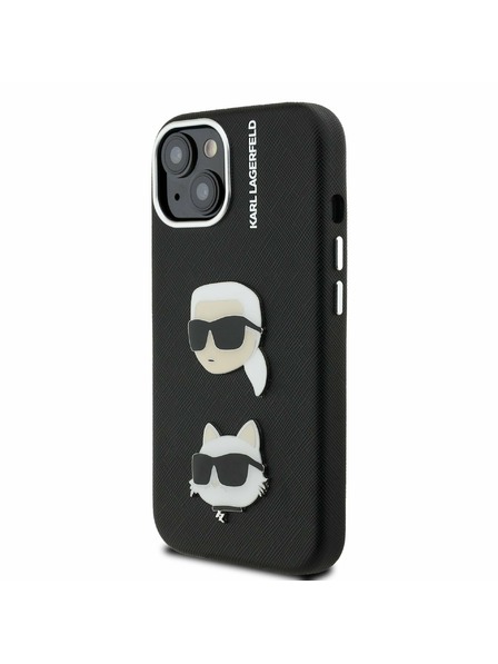 Karl Lagerfeld Karl Lagerfeld Grained PU K&CH Heads Заден Кейс за iPhone 15 Черен