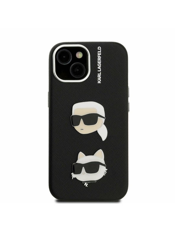 Karl Lagerfeld Karl Lagerfeld Grained PU K&CH Heads Заден Кейс за iPhone 15 Черен