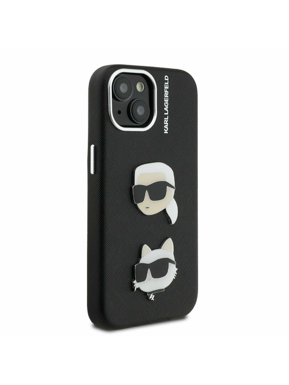 Karl Lagerfeld Karl Lagerfeld Grained PU K&CH Heads Заден Кейс за iPhone 15 Черен