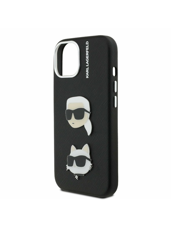 Karl Lagerfeld Karl Lagerfeld Grained PU K&CH Heads Заден Кейс за iPhone 15 Черен