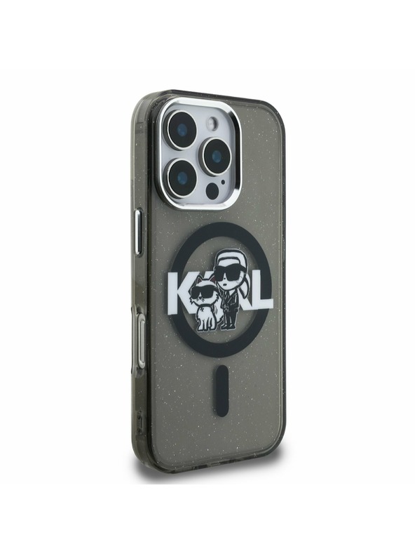 Karl Lagerfeld Karl Lagerfeld IML Glitter Karl and Choupette Sketch MagSafe Заден Калъф за iPhone 16 Pro Max Black