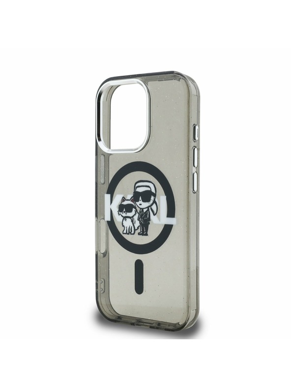 Karl Lagerfeld Karl Lagerfeld IML Glitter Karl and Choupette Sketch MagSafe Заден Калъф за iPhone 16 Pro Max Black