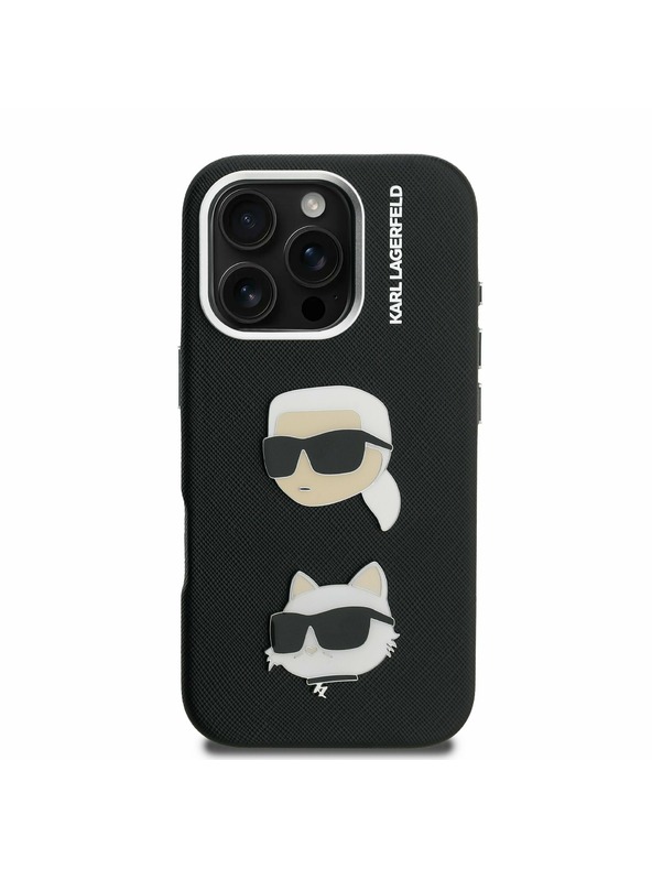 Karl Lagerfeld Karl Lagerfeld Grained PU K&CH Heads Заден Калъф за iPhone 16 Pro Black