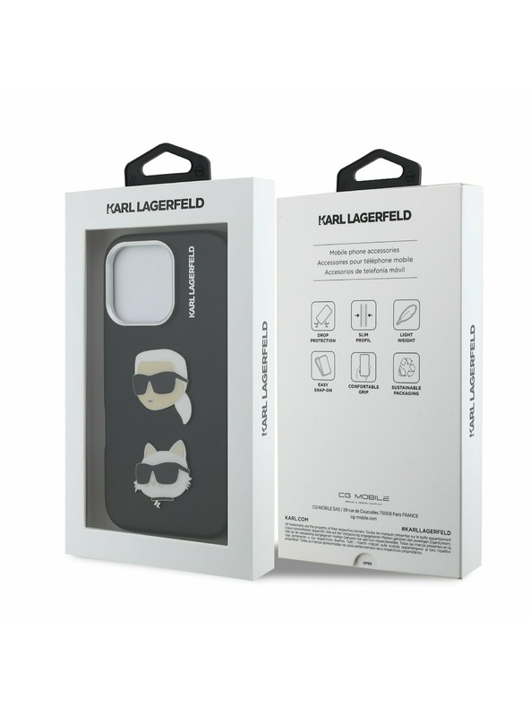 Karl Lagerfeld Karl Lagerfeld Grained PU K&CH Heads Заден Калъф за iPhone 16 Pro Black