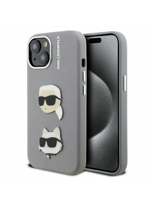 Karl Lagerfeld Karl Lagerfeld Grained PU K&CH Heads Заден Калъф за iPhone 15 Grey