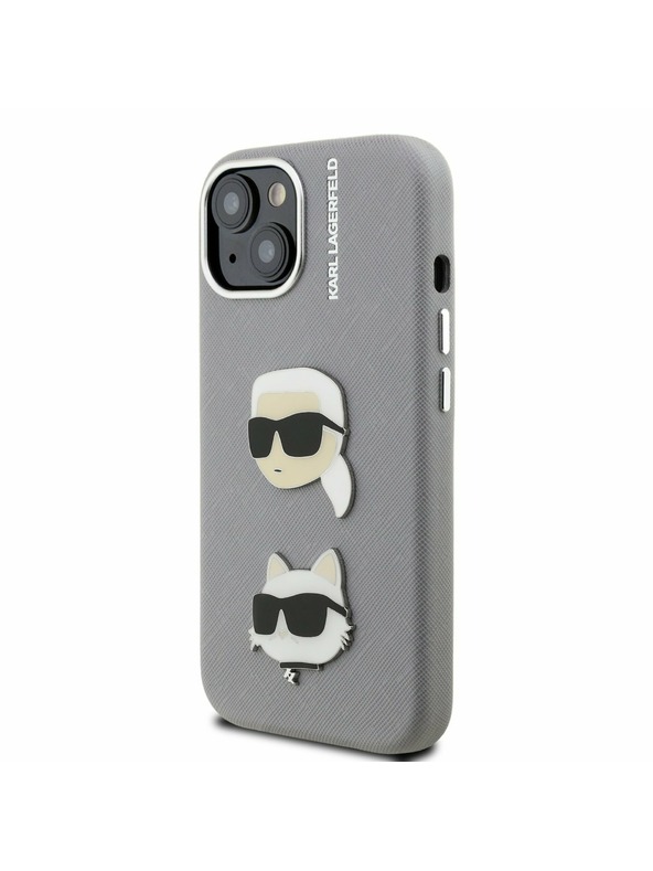 Karl Lagerfeld Karl Lagerfeld Grained PU K&CH Heads Заден Калъф за iPhone 15 Grey
