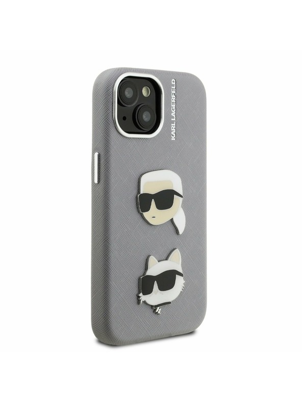 Karl Lagerfeld Karl Lagerfeld Grained PU K&CH Heads Заден Калъф за iPhone 15 Grey