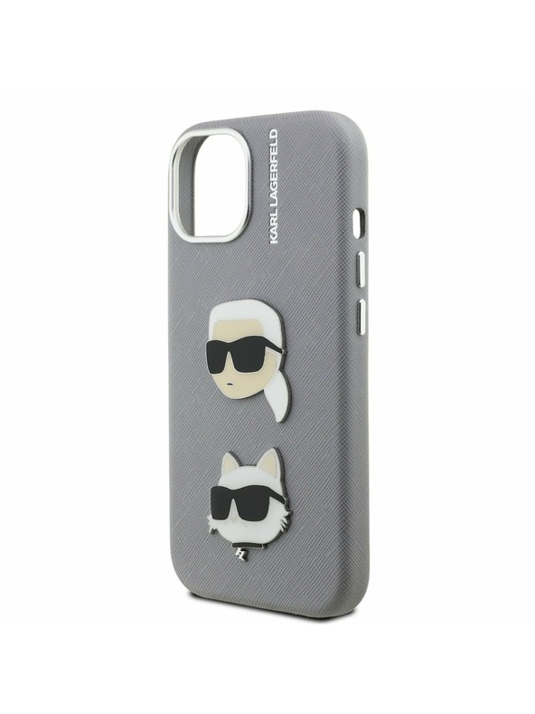 Karl Lagerfeld Karl Lagerfeld Grained PU K&CH Heads Заден Калъф за iPhone 15 Grey