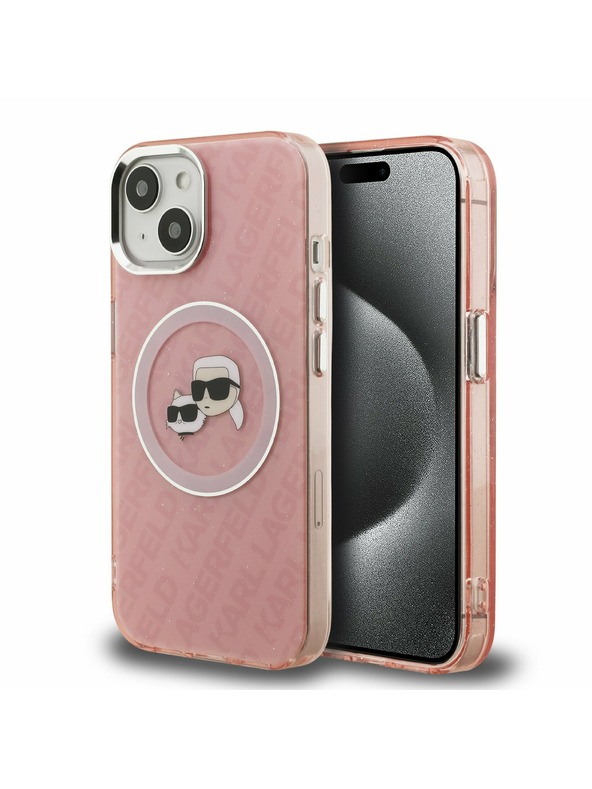 Karl Lagerfeld Karl Lagerfeld IML K&CH Heads Repeated Logo MagSafe Заден Калъф за iPhone 15 Pink