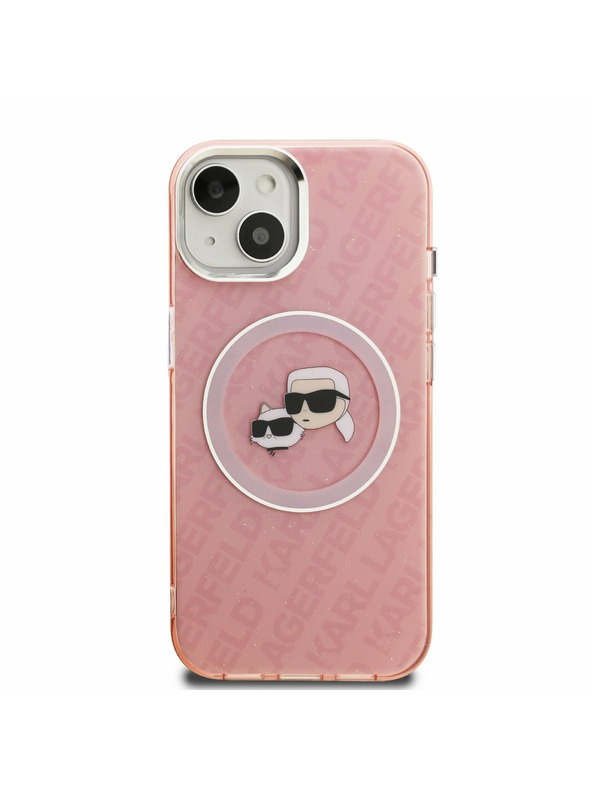 Karl Lagerfeld Karl Lagerfeld IML K&CH Heads Repeated Logo MagSafe Заден Калъф за iPhone 15 Pink