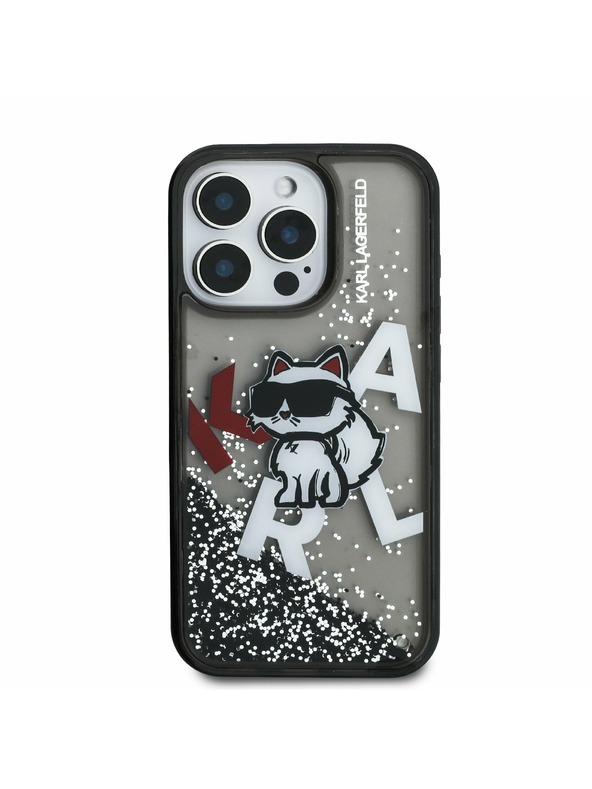 Karl Lagerfeld Karl Lagerfeld Liquid Glitter Scattered Choupette Заден Калъф за iPhone 16 Pro Black