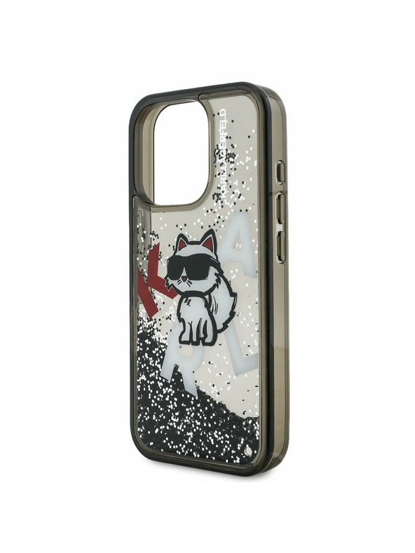 Karl Lagerfeld Karl Lagerfeld Liquid Glitter Scattered Choupette Заден Калъф за iPhone 16 Pro Black