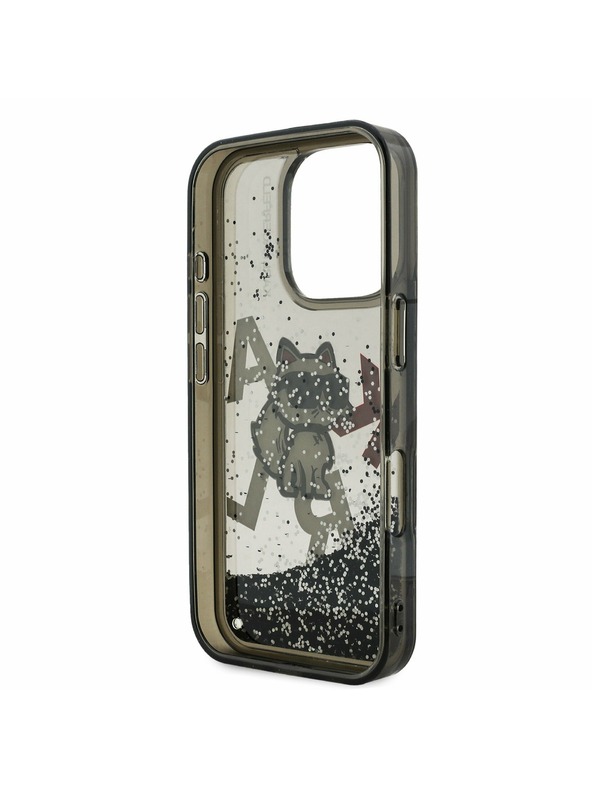 Karl Lagerfeld Karl Lagerfeld Liquid Glitter Scattered Choupette Заден Калъф за iPhone 16 Pro Black