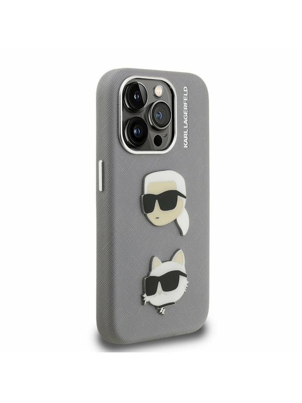 Karl Lagerfeld Karl Lagerfeld Grained PU K&CH Heads Заден Калъф за iPhone 15 Pro Max Grey