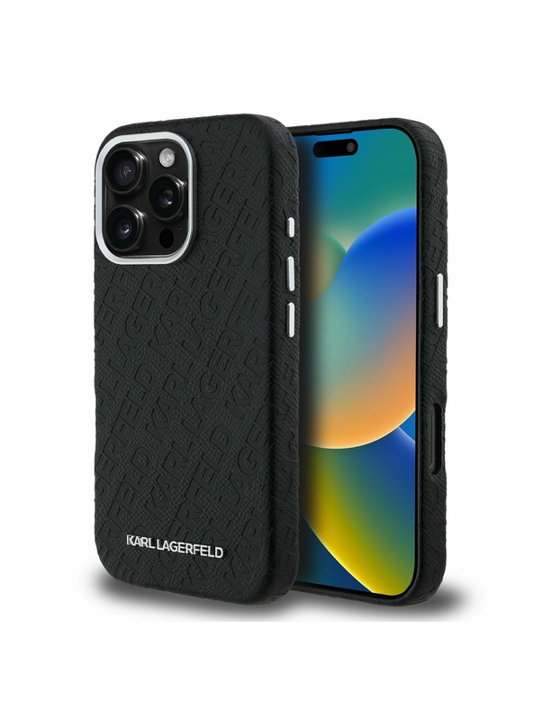 Karl Lagerfeld Karl Lagerfeld Grained PU Repeated Logo MagSafe Заден Калъф за iPhone 16 Pro Black