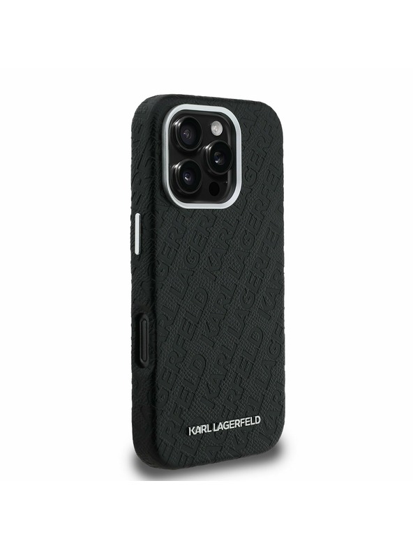 Karl Lagerfeld Karl Lagerfeld Grained PU Repeated Logo MagSafe Заден Калъф за iPhone 16 Pro Black