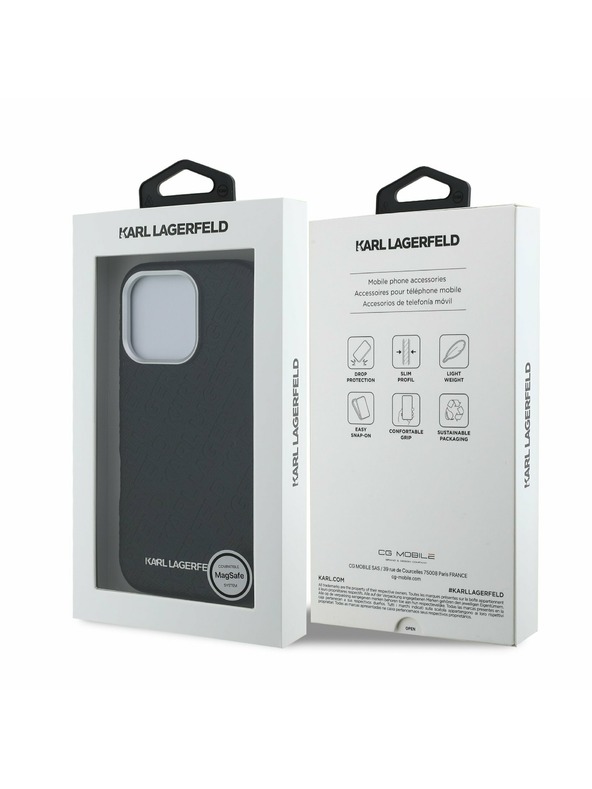 Karl Lagerfeld Karl Lagerfeld Grained PU Repeated Logo MagSafe Заден Калъф за iPhone 16 Pro Black