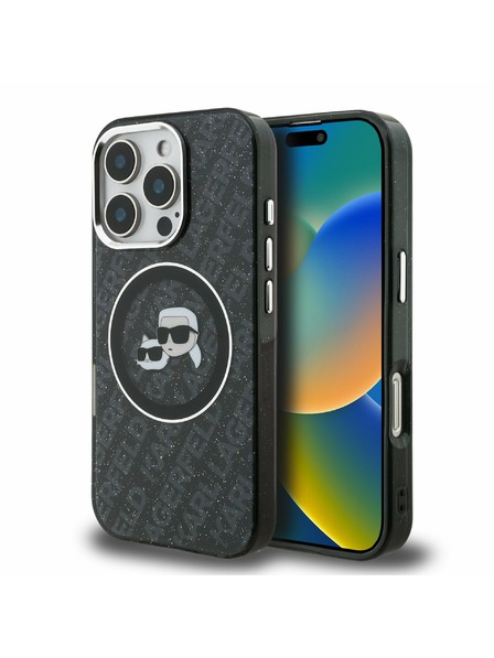 Karl Lagerfeld Karl Lagerfeld IML K&CH Heads Repeated Logo MagSafe Заден Калъф за iPhone 16 Pro Max Black