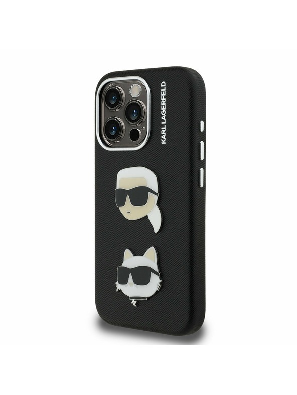 Karl Lagerfeld Karl Lagerfeld Grained PU K&CH Heads Заден Калъф за iPhone 15 Pro Black