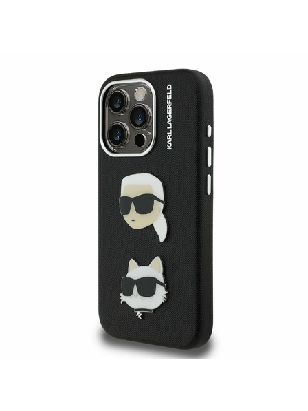 Karl Lagerfeld Karl Lagerfeld Grained PU K&CH Heads Заден Калъф за iPhone 15 Pro Black