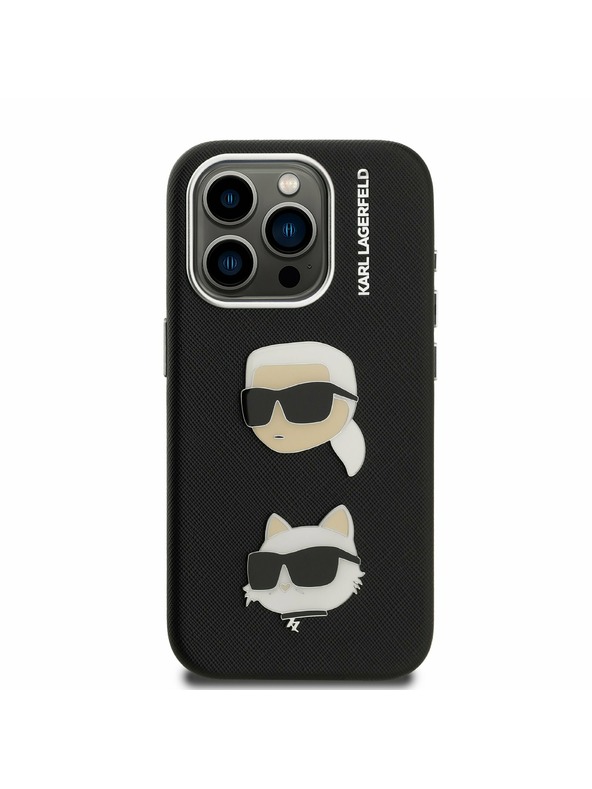 Karl Lagerfeld Karl Lagerfeld Grained PU K&CH Heads Заден Калъф за iPhone 15 Pro Black