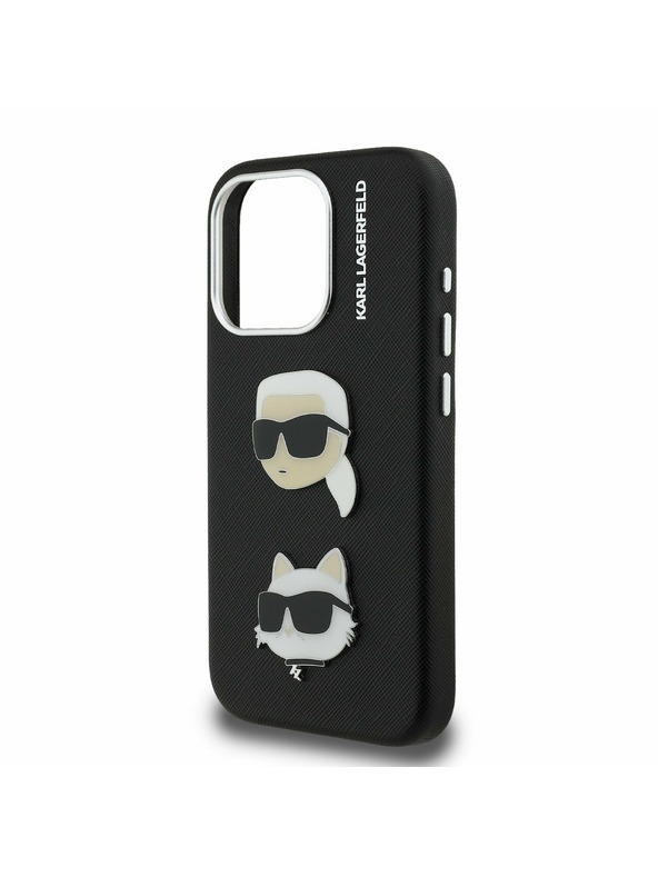 Karl Lagerfeld Karl Lagerfeld Grained PU K&CH Heads Заден Калъф за iPhone 15 Pro Black
