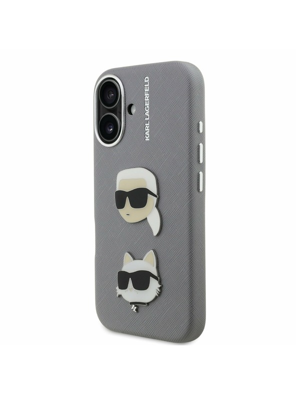 Karl Lagerfeld Karl Lagerfeld Grained PU K&CH Heads Заден Калъф за iPhone 16 Grey