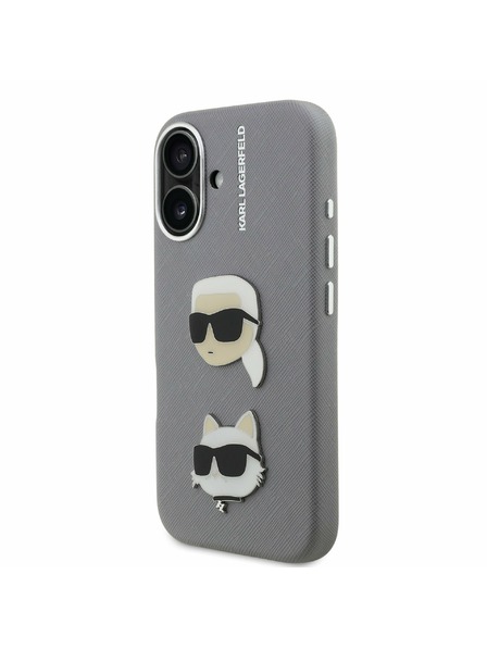 Karl Lagerfeld Karl Lagerfeld Grained PU K&CH Heads Заден Калъф за iPhone 16 Grey