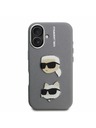 Karl Lagerfeld Karl Lagerfeld Grained PU K&CH Heads Заден Калъф за iPhone 16 Grey