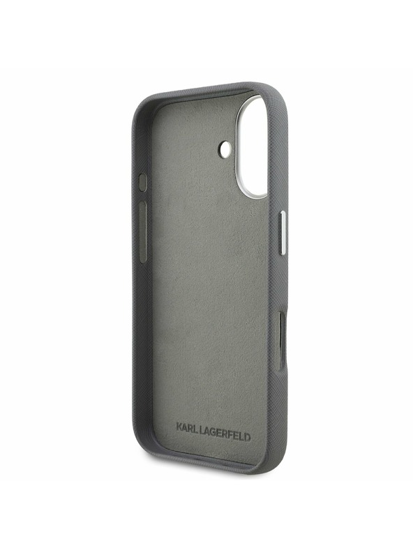 Karl Lagerfeld Karl Lagerfeld Grained PU K&CH Heads Заден Калъф за iPhone 16 Grey