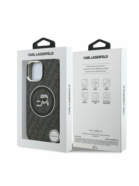 Karl Lagerfeld Karl Lagerfeld IML K&CH Heads Repeated Logo MagSafe Заден Калъф за iPhone 15 Black
