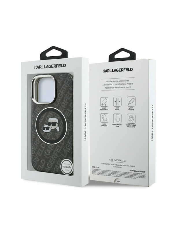 Karl Lagerfeld Karl Lagerfeld IML K&CH Heads Repeated Logo MagSafe Заден Калъф за iPhone 15 Pro Max Black