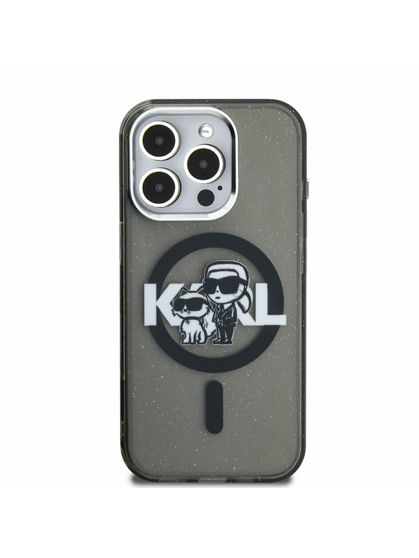 Karl Lagerfeld Karl Lagerfeld IML Glitter Karl and Choupette Sketch MagSafe Заден Калъф за iPhone 15 Pro Black