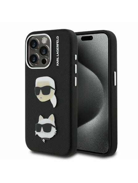 Karl Lagerfeld Karl Lagerfeld Grained PU K&CH Heads Заден Калъф за iPhone 15 Pro Max Black