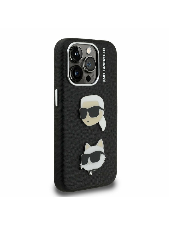 Karl Lagerfeld Karl Lagerfeld Grained PU K&CH Heads Заден Калъф за iPhone 15 Pro Max Black
