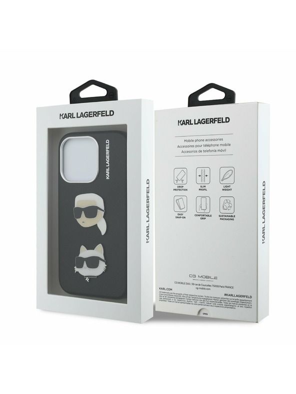 Karl Lagerfeld Karl Lagerfeld Grained PU K&CH Heads Заден Калъф за iPhone 15 Pro Max Black