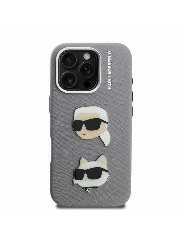 Karl Lagerfeld Karl Lagerfeld Grained PU K&CH Heads Заден Калъф за iPhone 16 Pro Grey