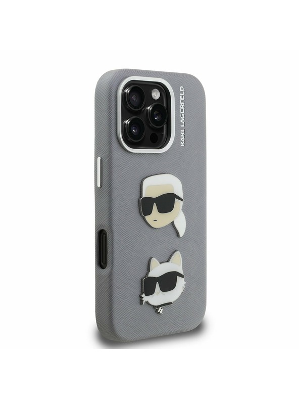 Karl Lagerfeld Karl Lagerfeld Grained PU K&CH Heads Заден Калъф за iPhone 16 Pro Grey