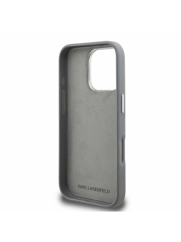 Karl Lagerfeld Karl Lagerfeld Grained PU K&CH Heads Заден Калъф за iPhone 16 Pro Grey