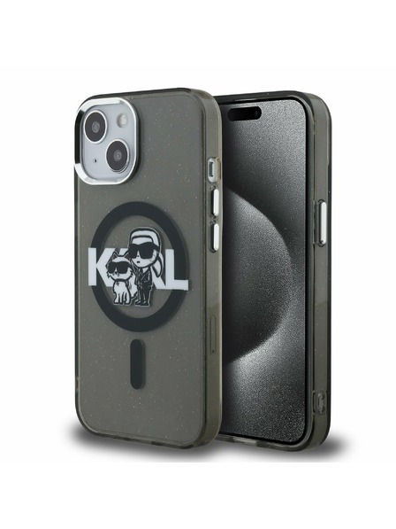 Karl Lagerfeld Karl Lagerfeld IML Glitter Karl and Choupette Sketch MagSafe Заден Калъф за iPhone 15 Black