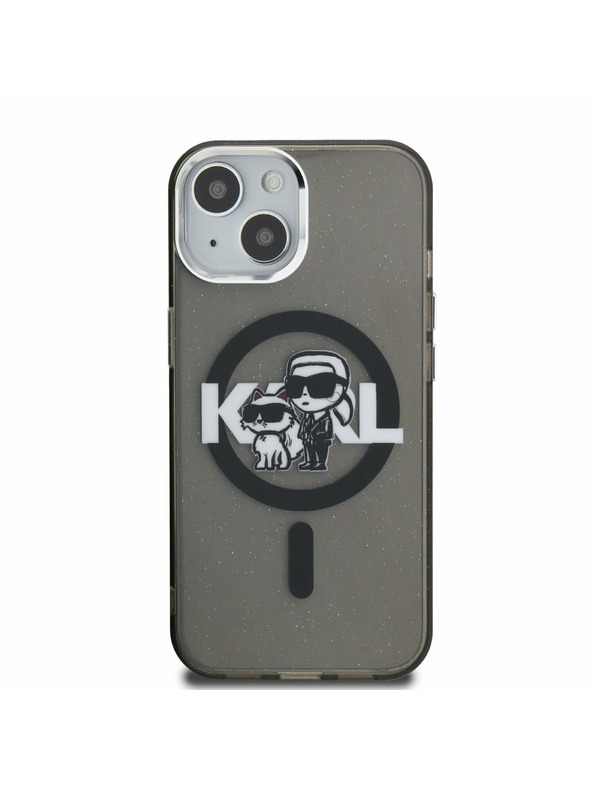 Karl Lagerfeld Karl Lagerfeld IML Glitter Karl and Choupette Sketch MagSafe Заден Калъф за iPhone 15 Black