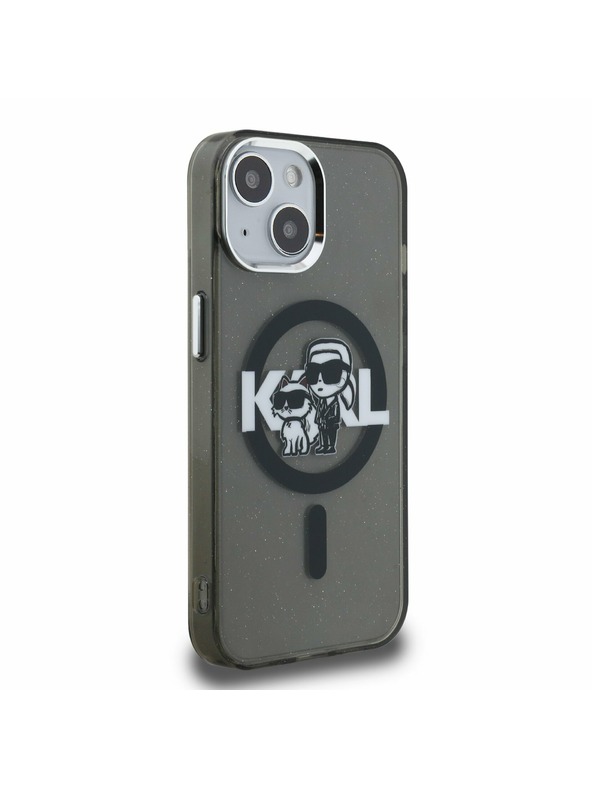 Karl Lagerfeld Karl Lagerfeld IML Glitter Karl and Choupette Sketch MagSafe Заден Калъф за iPhone 15 Black