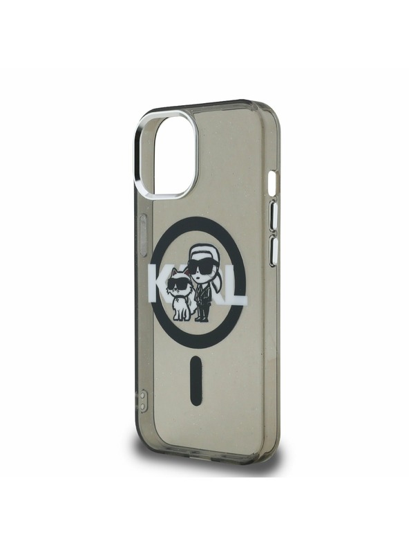 Karl Lagerfeld Karl Lagerfeld IML Glitter Karl and Choupette Sketch MagSafe Заден Калъф за iPhone 15 Black